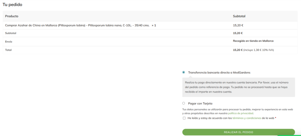 Carrito de compra tienda online plantas mallorca
